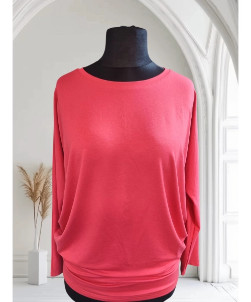 Bluzka Eveline dla puszystej - luźny fason oversize koralowa